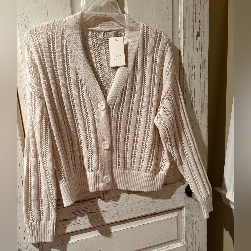 NWT- A New Day Crochet Ivory Cardigan - Picture 6 of 7